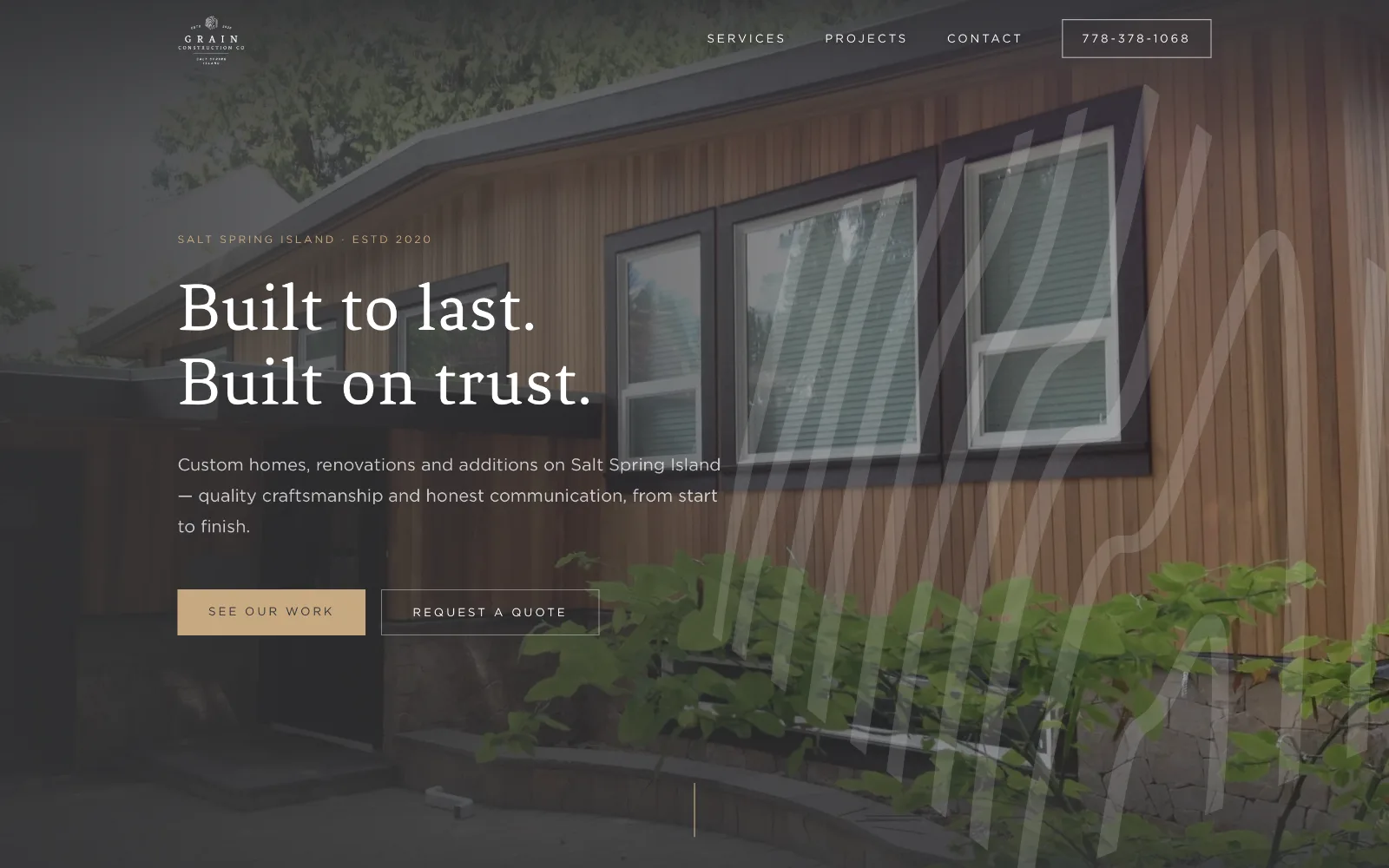 Grain Construction website on desktop