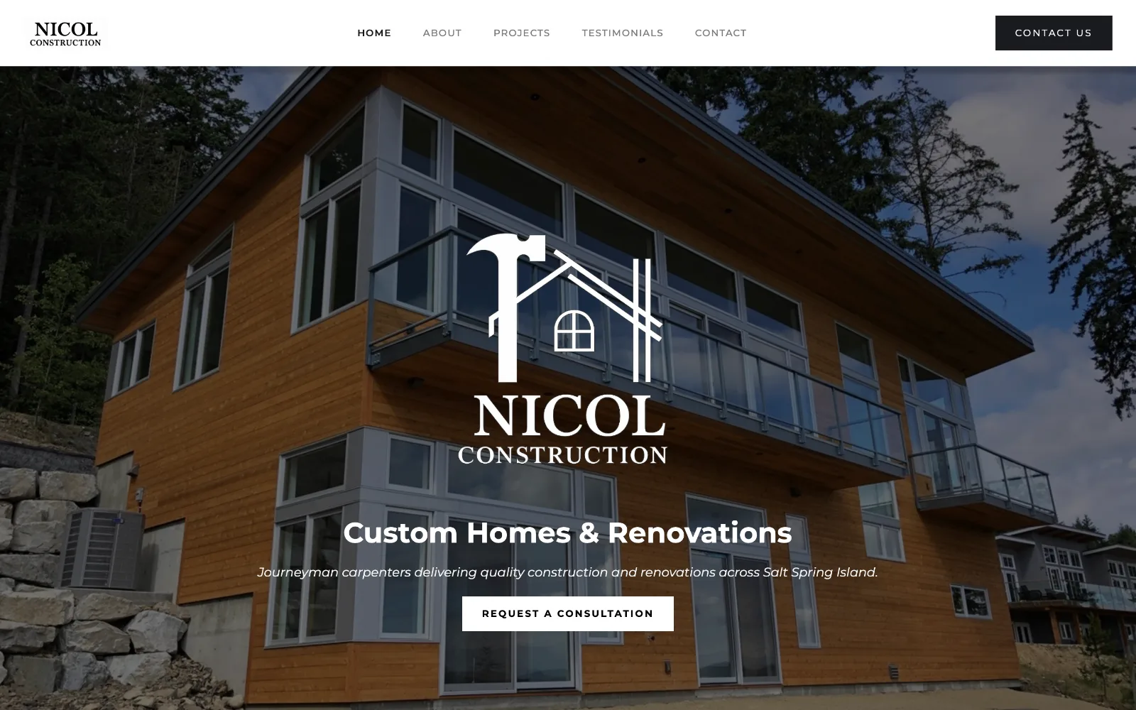 Nicol Construction website on desktop